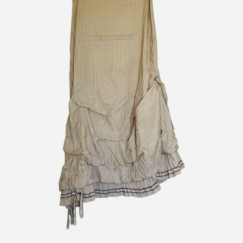 SAGA Pleated Cottagecore Lagenlook Adjustable Drawstring Hem Champagne Skirt - Picture 5 of 16